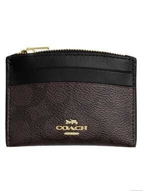 NWT Coach Black and Brown Leather Card Case / Wallet